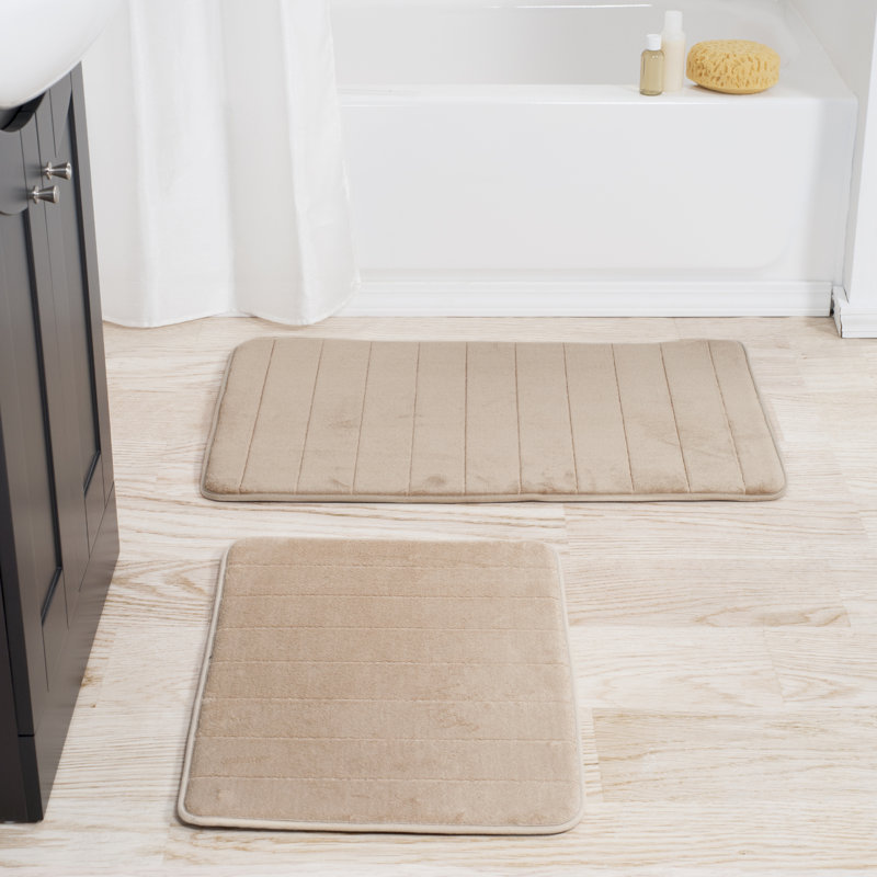 Billybob Memory Foam Bath Rug Set - 2-Piece Bath Mats with Microfiber Top - Non-Slip Absorbent Rugs, Taupe