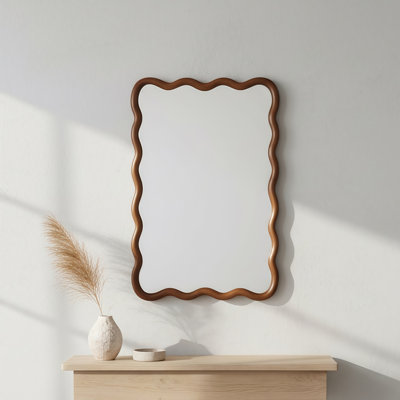 Wavy Rectangle Solid Wood Frame Decorative Mirror,For Bedroom, Bathroom, Living Room, Entryway