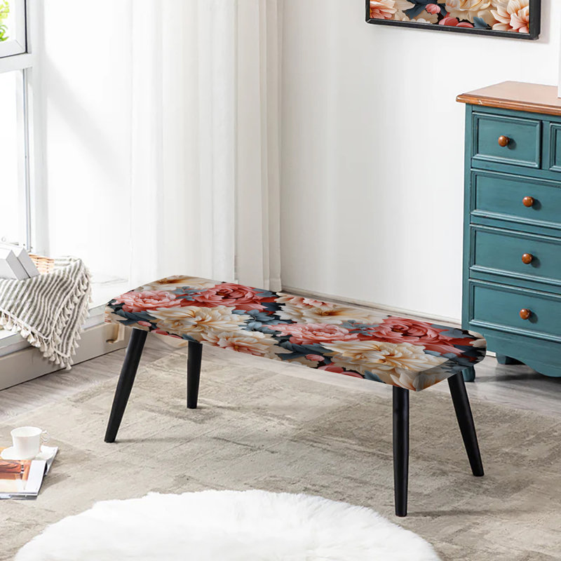 Beige et rose Timeless Peony Delights - Banc rembourré floral noir