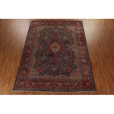 Tapis traditionnel bleu marine à motif floral 10 x 13