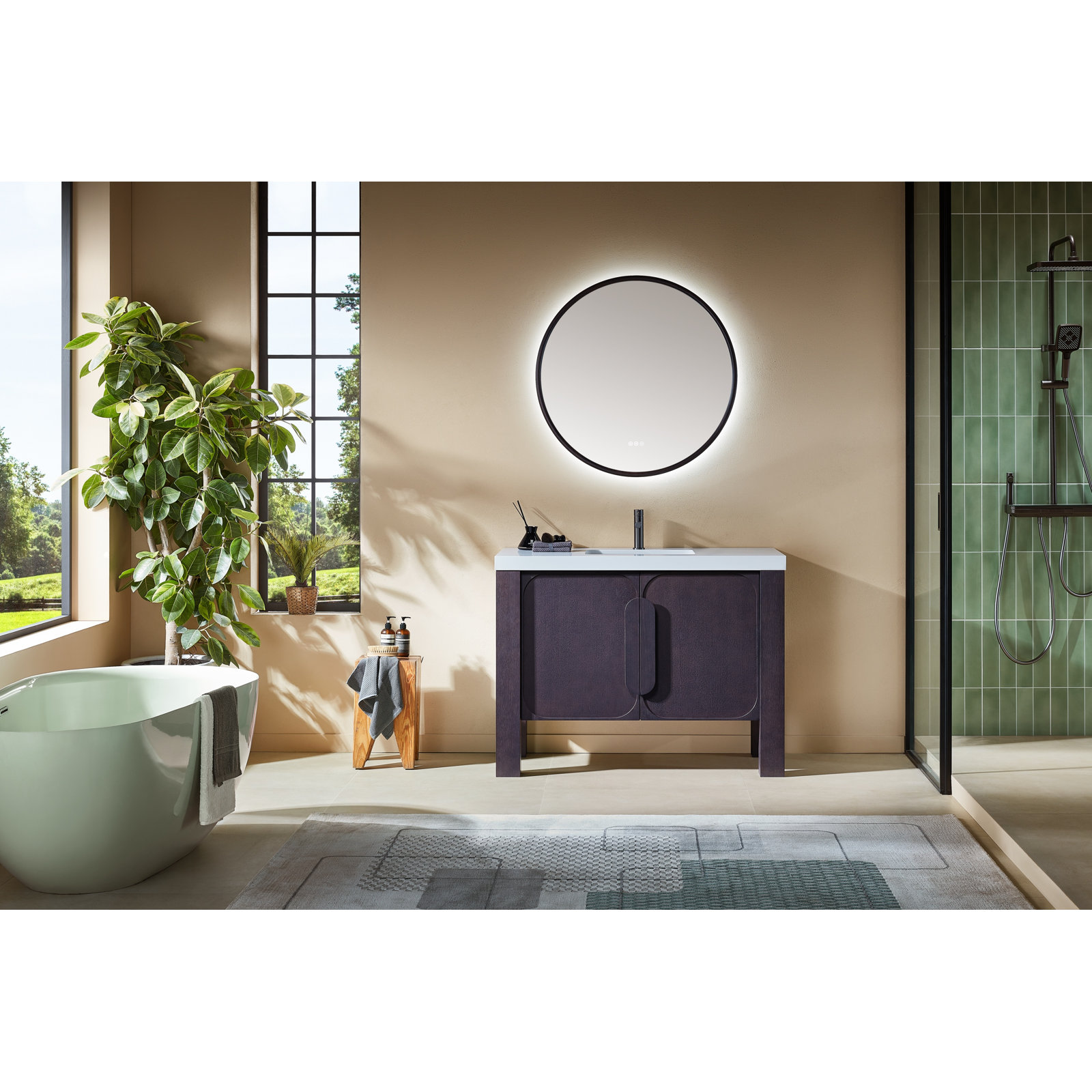 48" Oak Single Bathroom Vanity, White, Espresso Oak