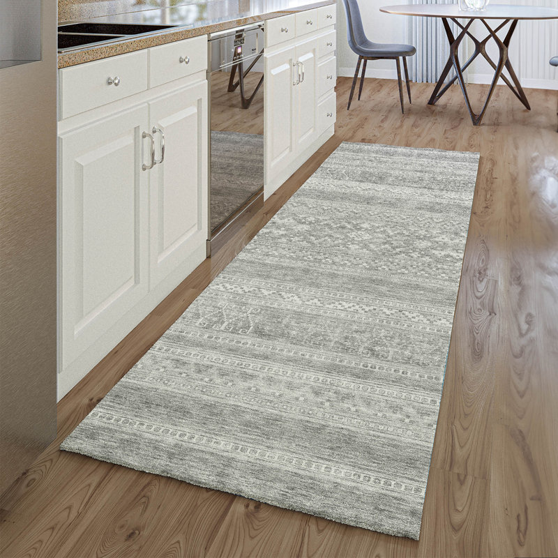 Premium Machine Washable Prisco Silver Rug, Runner 2'3" x 7'6"