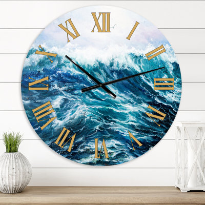 Wild Blue Ocean Waves I - Horloge murale nautique et côtière