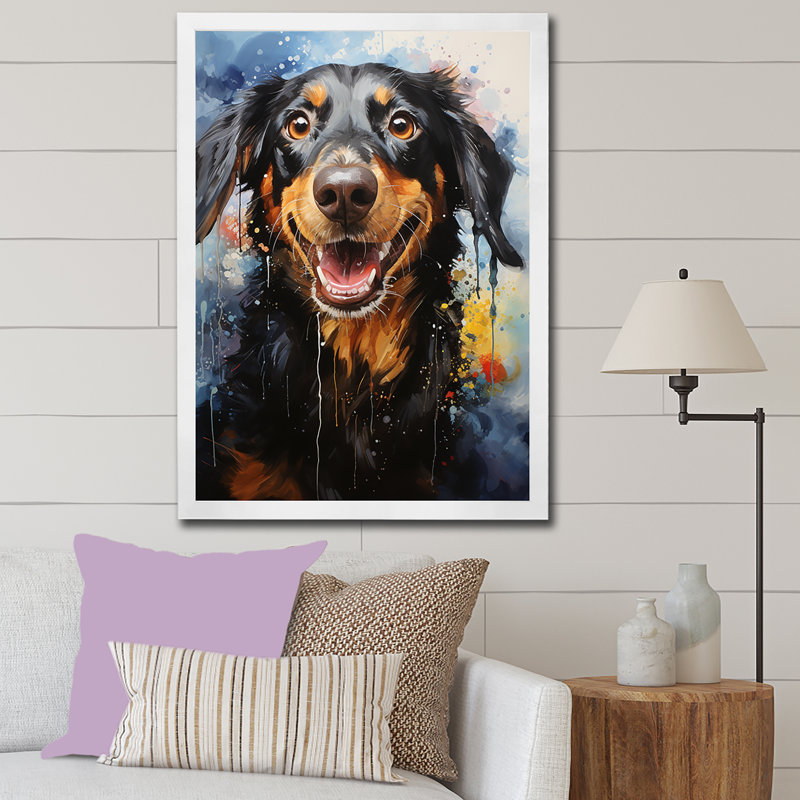 Teckel délice sur toile, Cadre flottant blanc, H 32 po x l 16 po x P 1 po