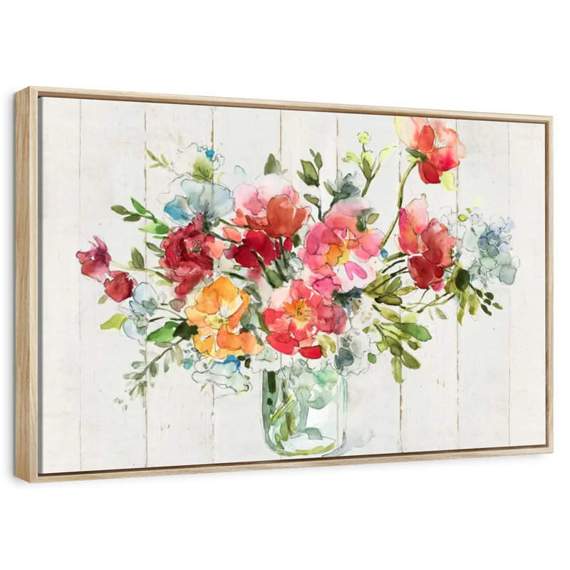 My Summer Garden I, Cadre flottant en bois naturel, 46 po x 31 po