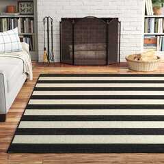 Black Cabana Stripe Indoor/Outdoor Area Rug, 8x8