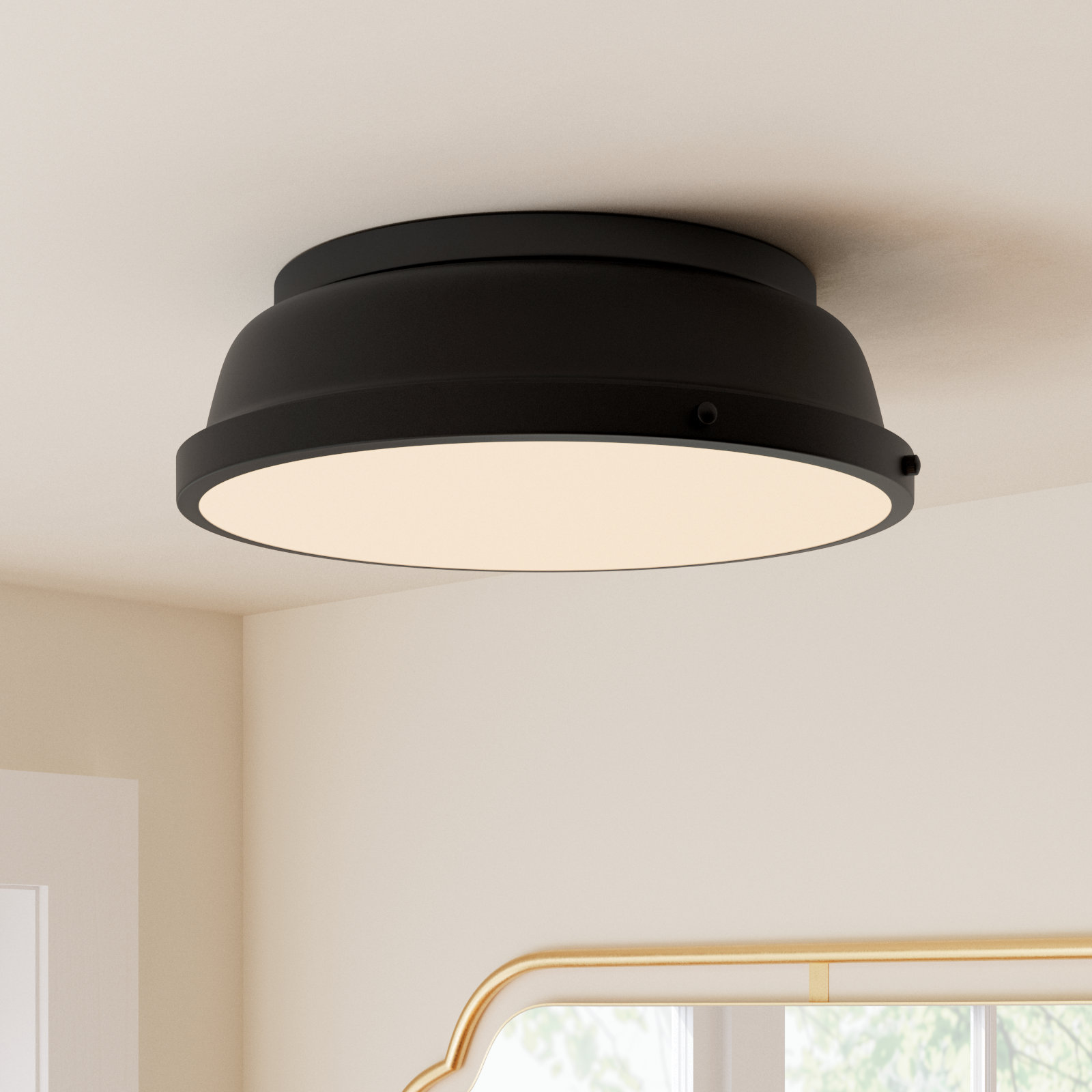 Calico 2 Light Steel Flush Mount, Matte Black, Matte Black