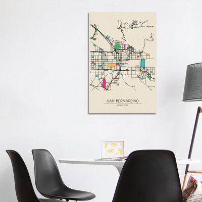 San Bernardino, California Map by Ayse Deniz Akerman - Wrapped Canvas Gallery-Wrapped Canvas Giclée
