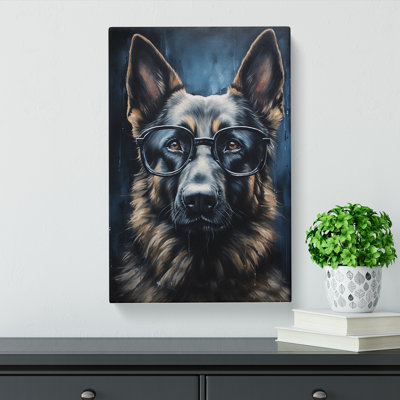 German Shepherd with Glasses Painting No.4 - Wrapped Canvas