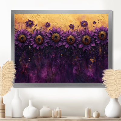 Lilas foncé tournesols champ - tournesols, art mural