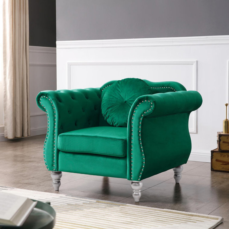 Hollywood Velvet Swivel Armchair, Green Velvet