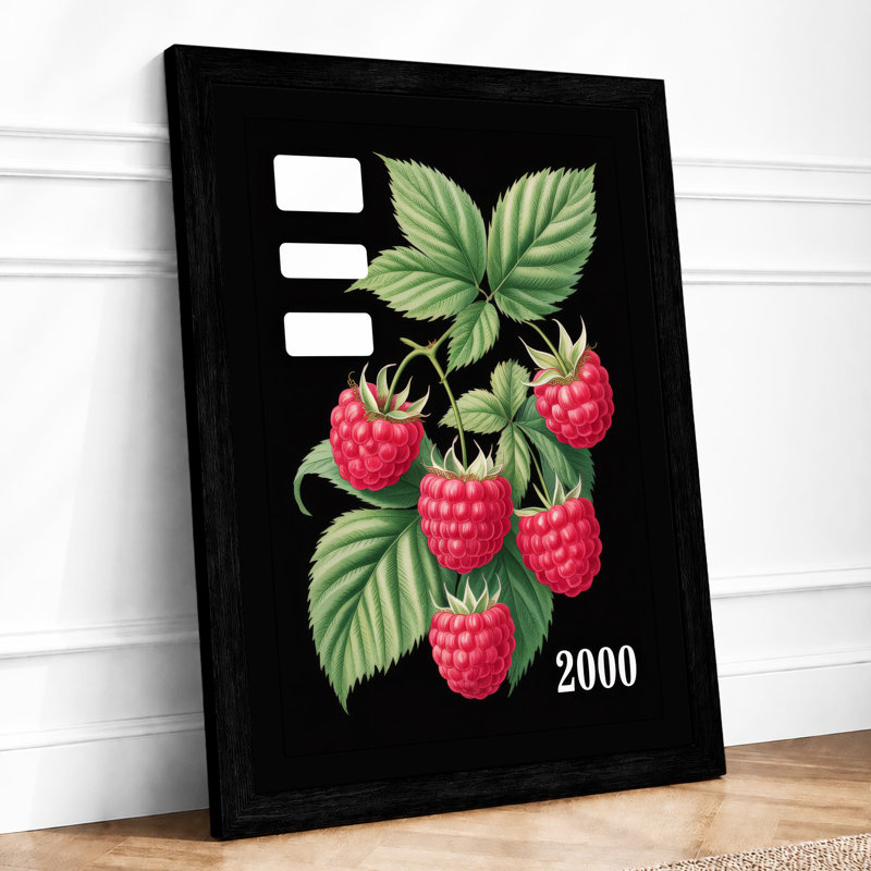Raspberry Branch Botanical - Print, Black, A3 - 42.0 x 29.7 cm