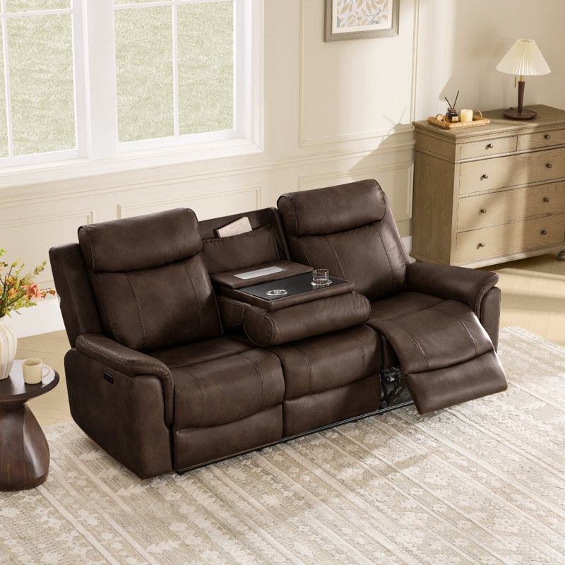 86.6'' Wide Power  Reclining Sofa with USB Ports, Espresso