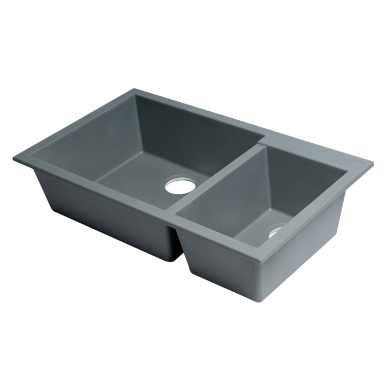 33.88'' L Double Bowl Granite Kitchen Sink, Titanium