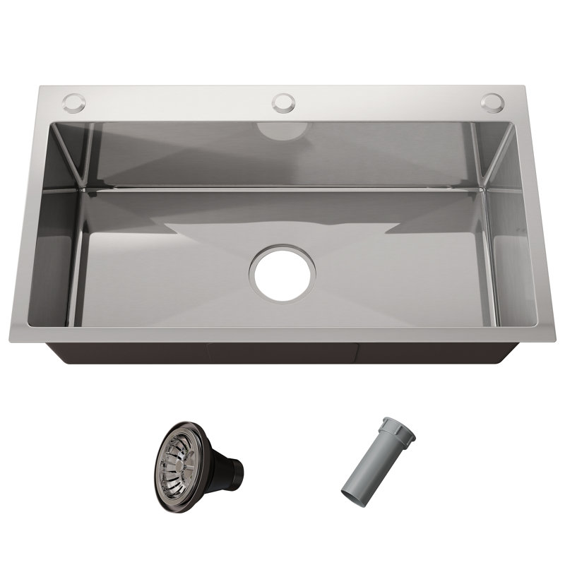 33" L X 22" W Single Bowl 16 Guage Stainless Steel Kitchen Sink, 9" H x 22" W x 33" L