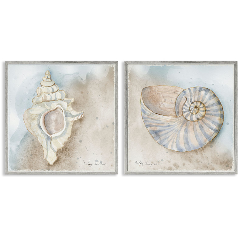 Conic & Nautilus Ocean's Edge, ensemble de 2 giclées encadrées, design par Audrey Jeanne Roberts, Estampe numérique Farmhouse
