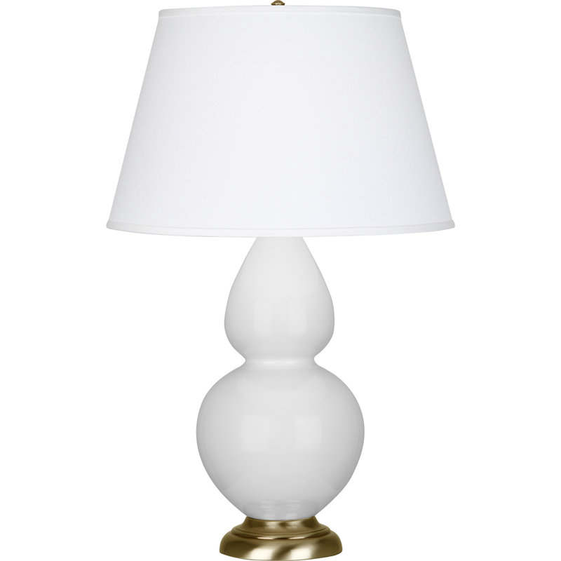 Lampe de table double gourde en céramique, Marguerite émaillée / laiton, Perle, Laiton
