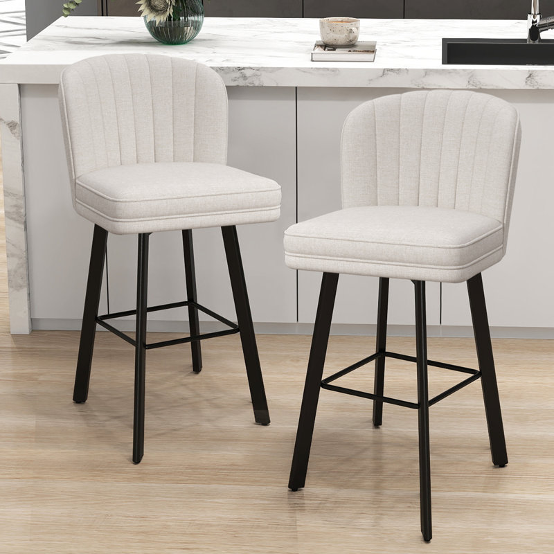 Tabourets de bar pivotants de 30 po à hauteur de comptoir avec dossier, tabourets d'îlot de cuisine avec dossier à coquille capitonnée, siège rembourré et pieds en métal avec repose-pieds