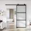 Porte de grange coulissante en métal et en verre givré 32 po x 84 po avec quincaillerie d'installation (fermeture en douceur incluse)-1051180780-1051180752
