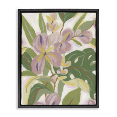 «Pale Trillium & Leaves», art mural encadré flottant doré par June Erica Vess