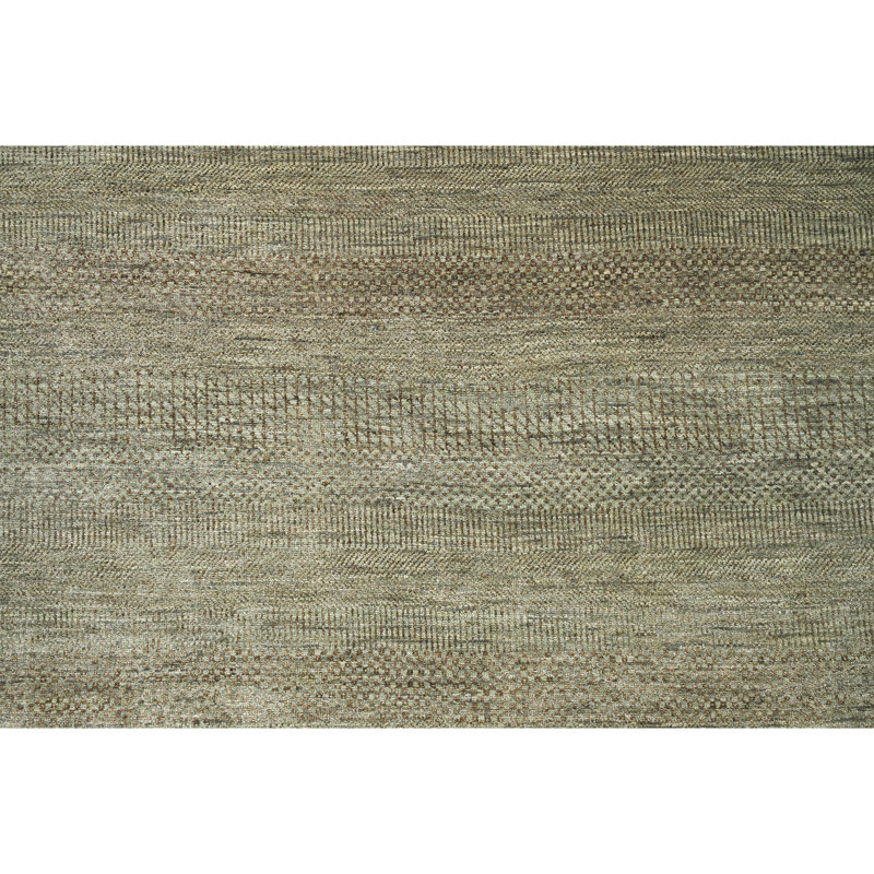 Tapis vert clair et brun noué à la main de haute qualité