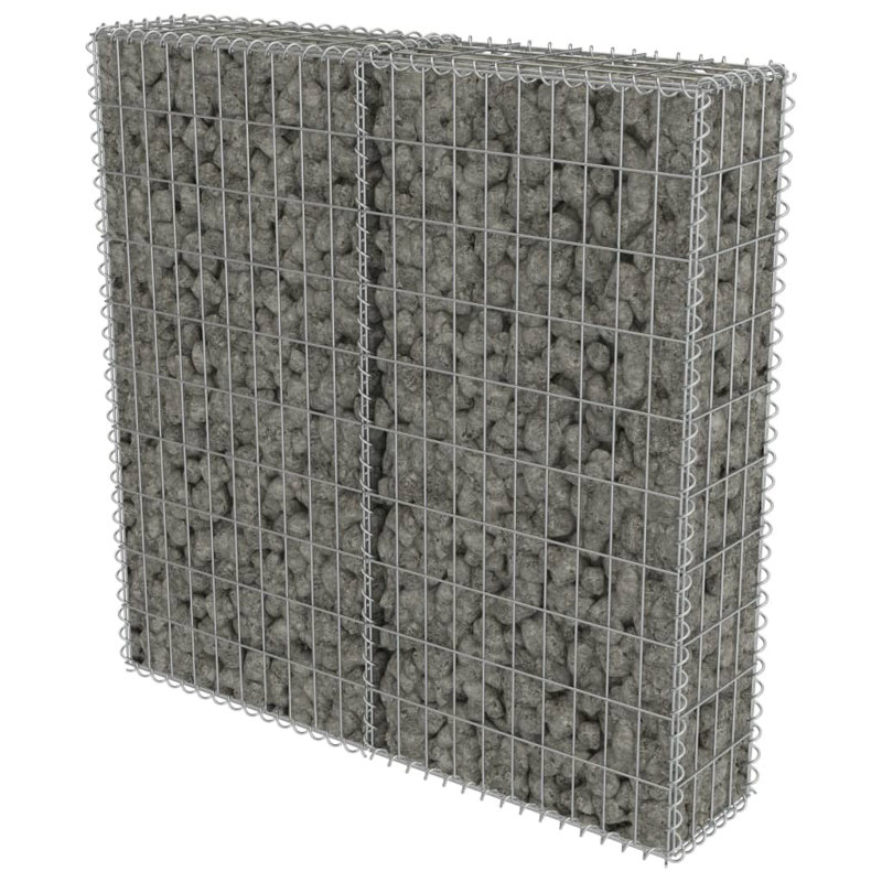 Silver Metal Gabion Wall, 100cm H x 100cm L x 20cm W