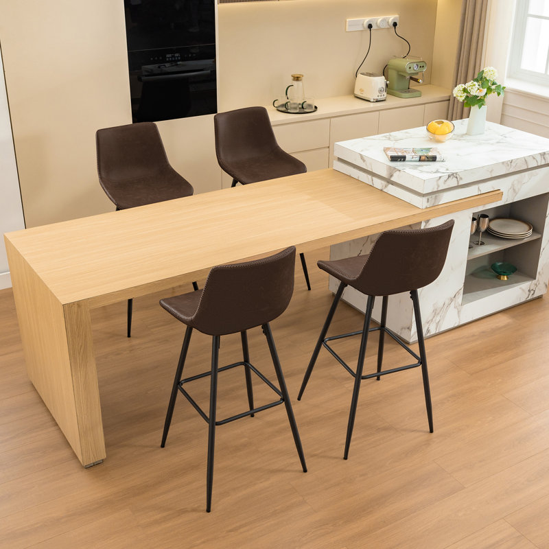 Tabouret de comptoir moderne en similicuir, Tabouret de bar (siège d'une hauteur de 28 po), 4, Tanné