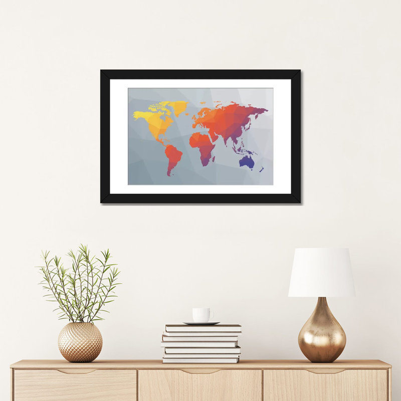 « geo map i », impression sur toile, H 16 po x l 24 po x P 1 po, Papier beaux-arts encadré noir, Blanc