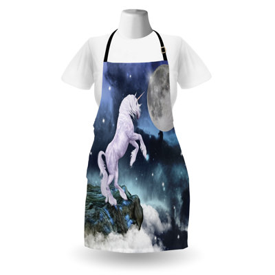 Loel East Urban Home Unicorn Apron Unisex, Rock up Cliffs Image, Adult Size, Lilac Blue