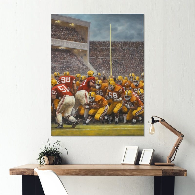 Orange des années 1970, Football Clash III - art mural en métal Football, H 20 po x l 12 po x P 1 po