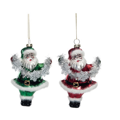  Ensemble de 2 décorations de Noël en verre père Noël avec guirlandes de Noël