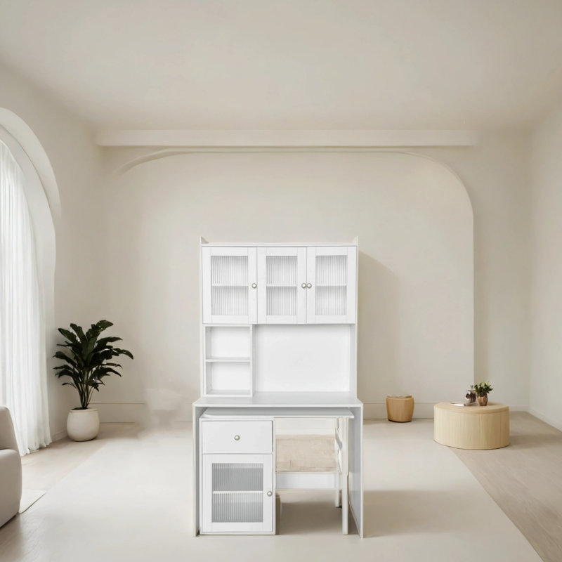 Bureau d'ordinateur avec plateau tournant à 90 degrés, Blanc