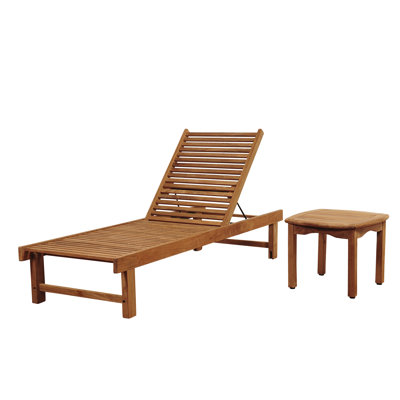 Arnoult Reclining Teak Chaise Lounge with Table