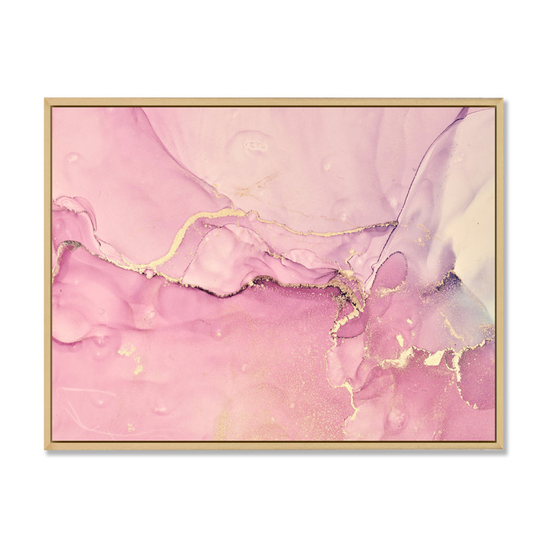 «Pink Marble Waves II», peinture sur toile, H 16 po x l 32 po x P 1 po, Cadre flottant en érable
