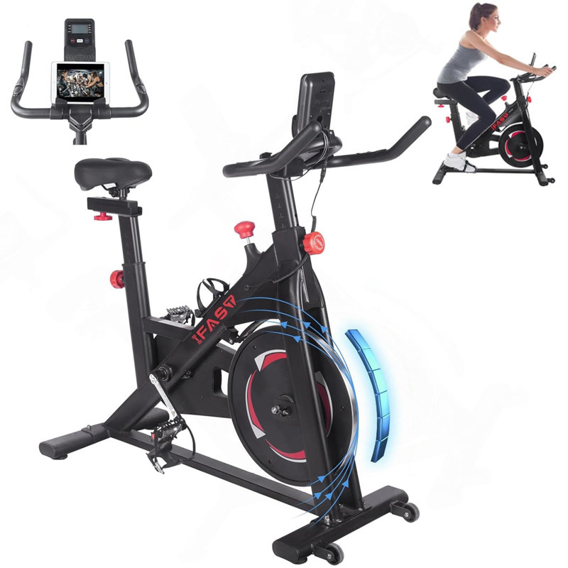 Vélo stationnaire noir d'intérieur pour vélo d'exercice avec moniteur ACL et coussin de siège confortable pour l'entraînement à domicile