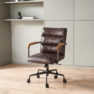 Fauteuil de direction pivotant en cuir à grain supérieur avec hauteur réglable, L 23 po x l 25 po x H 38 po, pour les espaces de travail professionnels