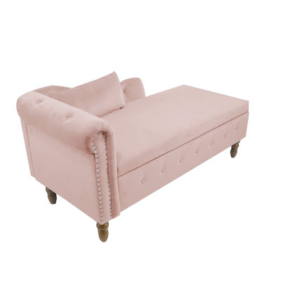 Modern Pink Lounge Chair - Spacious Interior Space Chaise With Extra Storage Rolled Arm Style