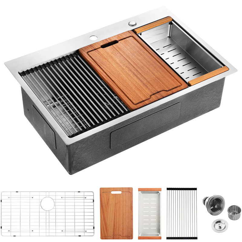 Évier de travail en acier inoxydable 33 x 22 x 10 po: encastré pour une cuisine de longue durée 33 x 22 x 10 po, avec évier polyvalent