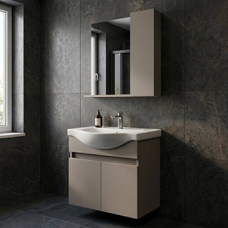 Ensemble de meuble-lavabo flottant avec miroir Alastair, 24 "H x26"W x 18"D, Café au lait, 4