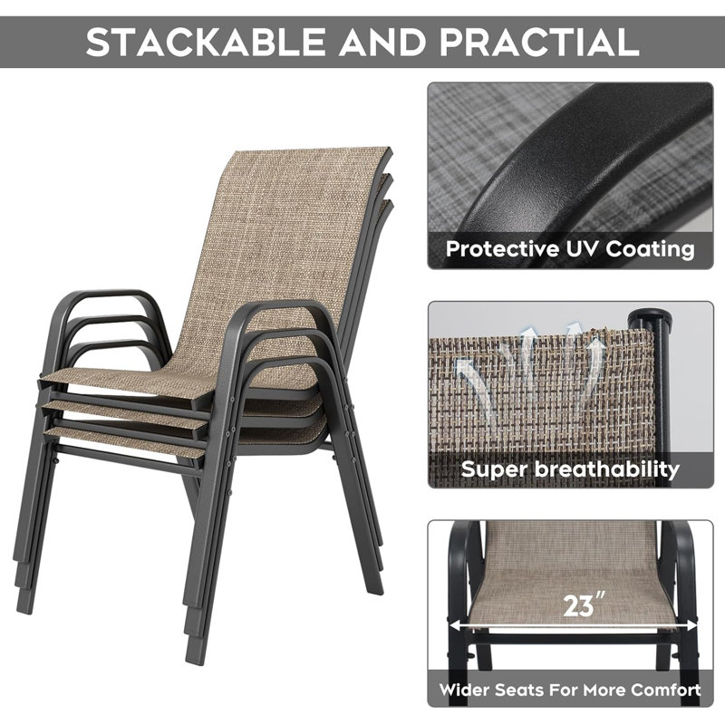 Outdoor Dining Set For 6,7Pcs Patio Table And Chairs Set With Adjustable Umbrella Hole,Heavy Duty 63”X37.8” Metal Dining Table And Stackable Patio Chair For Yard, Garden, Porch,Brown