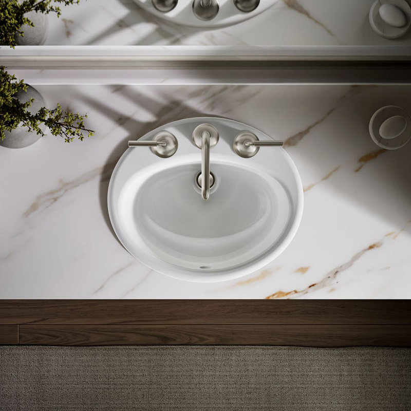 Farmington Metal Oval Drop-In Bathroom Sink with Overflow, Biscuit, 8" Center