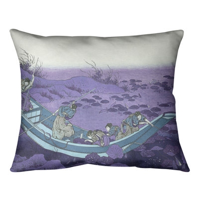 Coussin lombaire katsushika hokusai, bateau entre les lilys