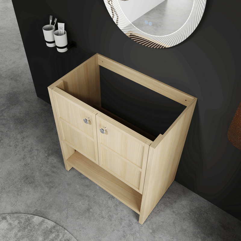 Bathroom Vanity With Vessel Sink, Wall-Mounted Floating White Rectangular Acrylic Integrated Basin Without Faucet, Striped Shelves Layer, Natural Woodgrain Colour