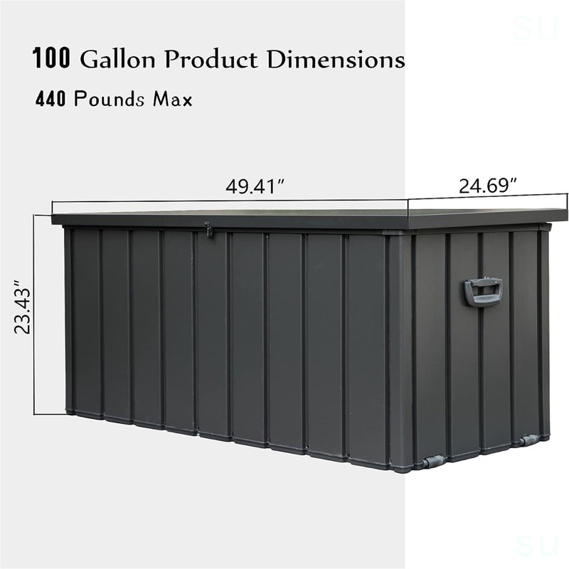 100 Gallon Outdoor Storage Deck Box Waterproof, Large Patio Storage Bin For Outside Cushions, Throw Pillows, Garden Tools, Lockable