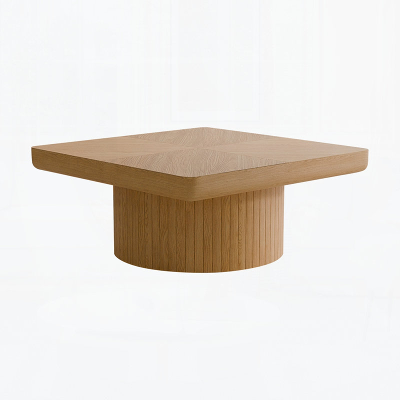 34.6" Square Coffee Table for Living Room, Natural Wood