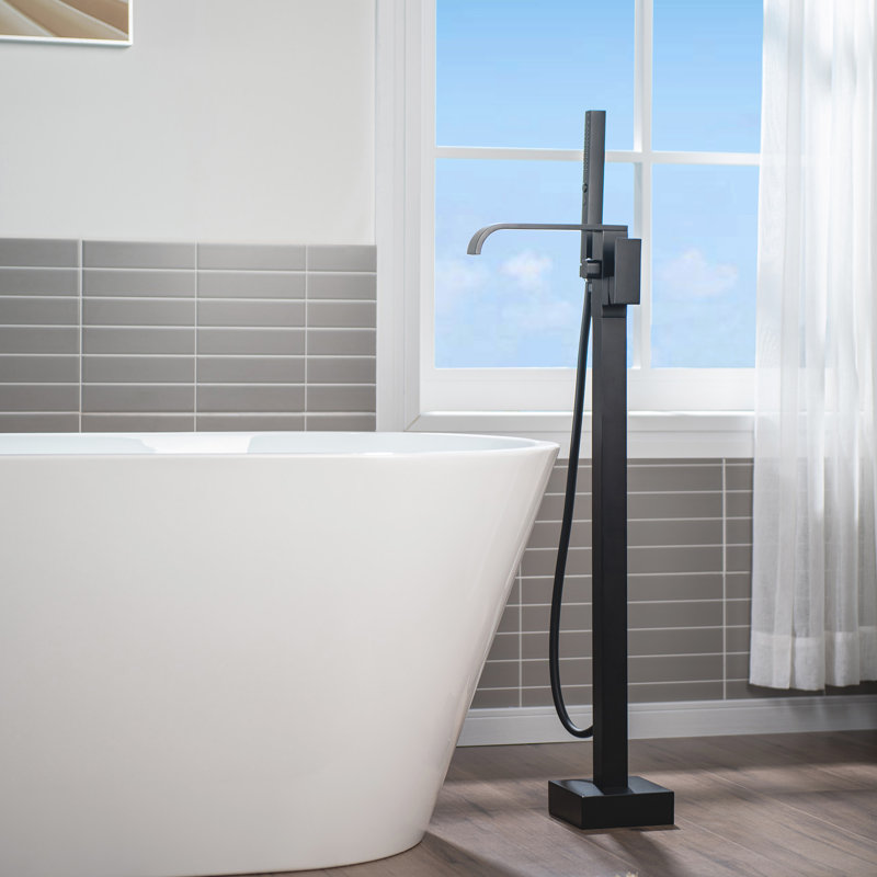 Robinet de baignoire monocommande à fixation au sol avec douche à main, Noir mat