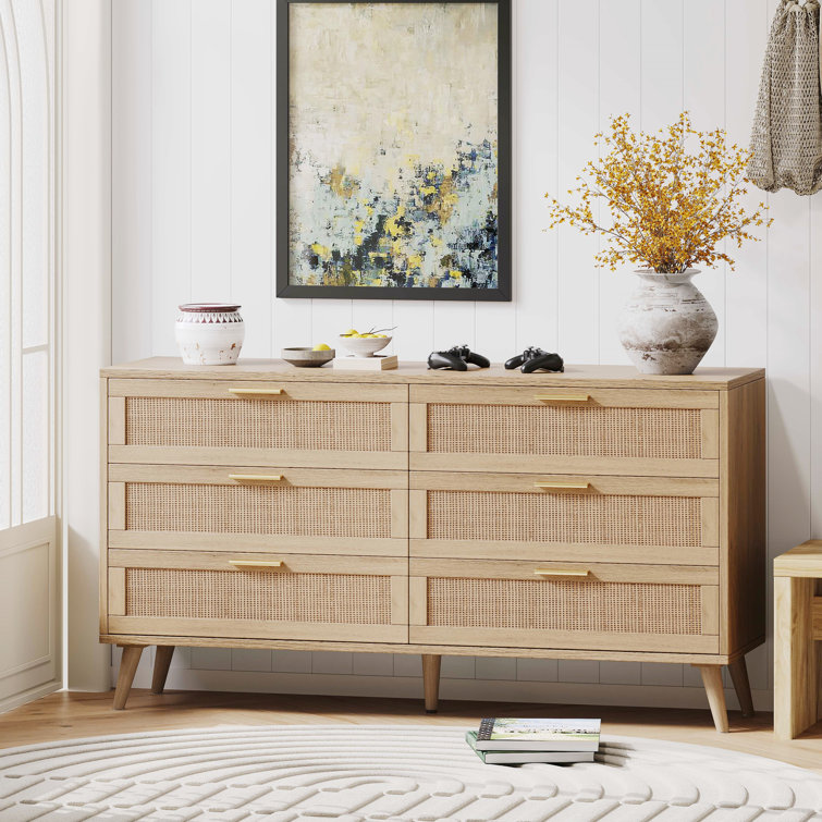Jakoby Rattan 6 Drawer Double Dresser for Bedroom, Chest of Dressers