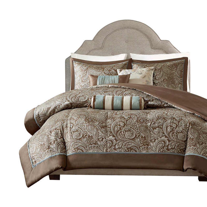 Housse de couette pour 6 très grands / très grands lits - Élégant attrait platine et taupe bleu chic