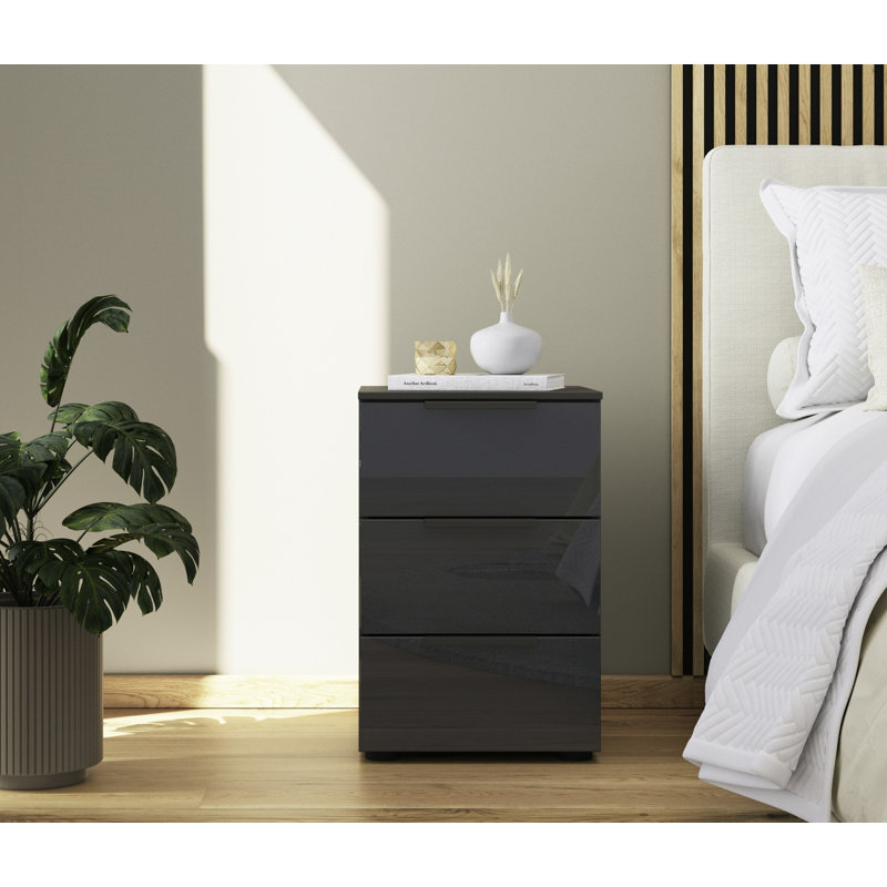 Manufactured Wood Bedside Table, Graphite/Glass Basalt