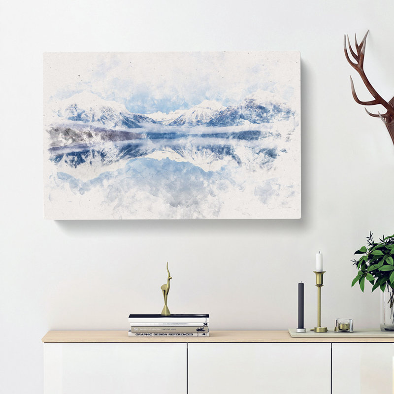 Lake McDonald In Montana Watercolour - Wrapped Canvas Print, 50cm H x 76cm W x 3cm D